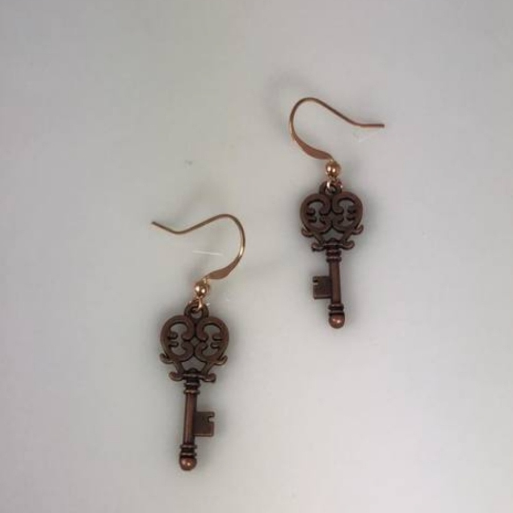 Copper Key Earrings